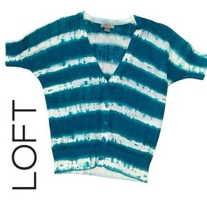 LOFT Women’s Short Sleeve Turquoise Tie Dye Front Button Cardigan -‎ Size S